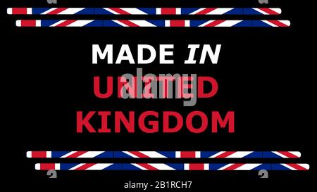 Illustration mit Slogan "Made in United Kingdom" mit Rahmen auf minimalem Hintergrund. Farbiges Modell in 8K-Größe für Web- und Digitalgrafik Stockfoto