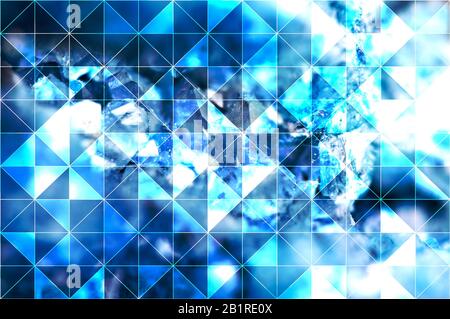 Blau türkis abstrakter polygonaler Hintergrund von isosceles Dreiecken. Kann für moderne Projekte, Workflows, Banner, Webdesigns, Websites verwendet werden. Stockfoto