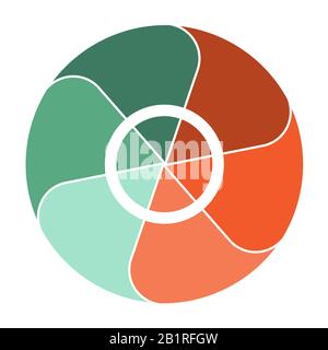 Template Pie Chart für Infografiken mit 6 Positionen Bereichstext. Stockfoto