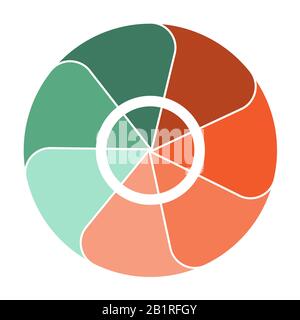 Template Pie Chart für Infografiken mit 7 Positionen Bereichstext. Stockfoto