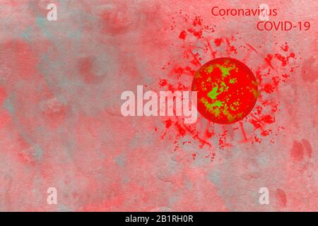 Coronavirus gefährlicher roter Zellhintergrund, konzeptionelle Zusammensetzung Stockfoto