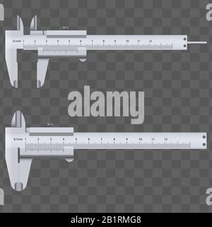 Vernier-Bremssattel und Skala. Stock Vektor