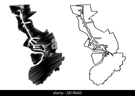 Stadt Antwerpen (Königreich Belgien, Flämische Region) Karte Vektor-Illustration, Skizze Stadt Antwerpen Karte Stock Vektor