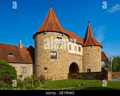 Obertor von Prichsenstadt, Unterfranken, Landkreis Kitzingen, Bayern, Deutschland, Stockfoto