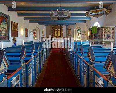 Kirche auf der Kirchwarft in Hallig Hooge, Nordfriesland, Schleswig-Holstein, Deutschland, Stockfoto