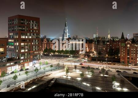 Blick auf die historische Speicherstadt, Hamburg, Deutschland, Stockfoto