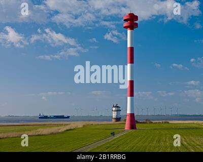 Leuchtturm und Leuchtfeuer Balje an der Elbe, Nordkehdingen, Landkreis Stade, Niedersachsen, Deutschland, Stockfoto