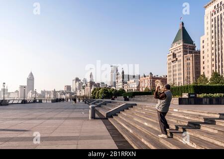 Promenade, The Bund, Morning, Sunrise, Shanghai, China Stockfoto