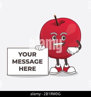 Apple Cartoon Maskottchen mit einer Board-Zeichen-Nachricht Stockfoto