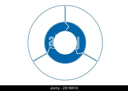 Bereichsdiagramm, Ringdiagramm, Kreisdiagramm. Vorlage blau Infografik. 3 Positionen für den Textbereich. Stockfoto