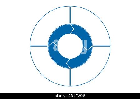 Bereichsdiagramm, Ringdiagramm, Kreisdiagramm. Vorlage blau Infografik. 4 Positionen für den Textbereich. Stockfoto