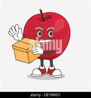 Apple Cartoon Maskottchen mit einer Schachtel Stockfoto