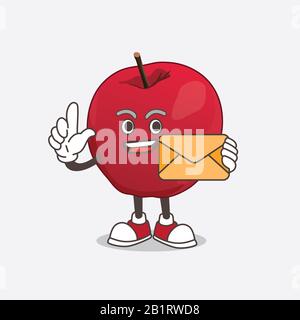 Apple Cartoon Maskottchen Charakter mit einem Umschlag Stockfoto