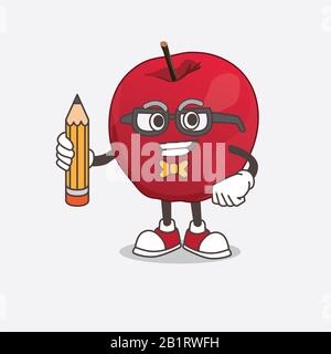 Apple Cartoon Maskottchen mit Bleistift Stockfoto