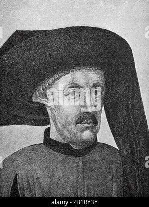 Infante Dom Henrique von Portugal, Herzog von Viseu, 4. März 1394 - 13. November 1460, besser bekannt als Prinz Heinrich der Seefahrer, war eine zentrale Figur in der Anfangszeit des portugiesischen Kaiserreichs / Heinrich der Seefahrer, Infante Dom Henrique de Avis, genannt O Navegador Kriegsinitiator, Schirmherr und Auftragegeber der portogenen Entdeckungsreisen in der ersten Hälfte des 15. Historische, digitale, verbesserte Wiedergabe eines Originals aus dem 19. Jahrhundert / Digitale Produktion einer Originalanlage aus dem 19. Jahrhundert. Jahrhunderts Stockfoto