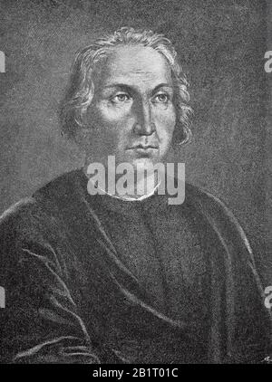 Christoph Kolumbus, 31. Oktober 1451 - 20. Mai 1506, italienischer Entdecker und Kolonisator, der vier Reisen über den Atlantik/Christoph Kolumbus, 31. Oktober 1451 - 20. Mai 1506, italiens Entdecker und Kolonisator, der vier Reisen über den Atlantik absolvierte, historisch, digital verbesserte Wiedergabe eines Originals aus dem 19. Jahrhundert / Digitale Produktion einer Originalanlage aus dem 19. Jahrhunderts Stockfoto
