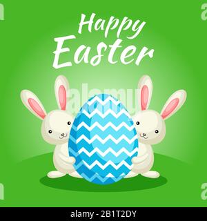 Frohe Ostern Grußkarte mit сolorful Häschen und Ei. Vektorgrafiken für den Ostertag Stock Vektor