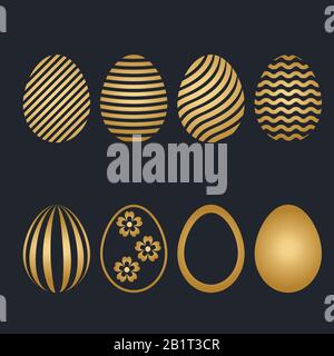 Set aus goldfarbenen Eiern in Oster-Luxus-Farbe. Vektorgrafiken für den Ostertag Stock Vektor