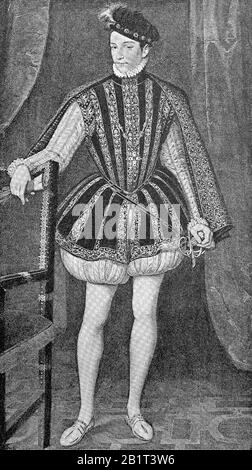 Karl IX., 1550 - 1574, war von 1560 bis zu seinem Tod 1574 König von Frankreich / Karl, Karl IX., 1550 - 1574, König von Frankreich von 1560 bis zu einem Tod Tod 1574, historisch, Digitale verbesserte Wiedergabe eines Originals aus dem 19. Jahrhundert / Digitale Produktion einer Originalanlage aus dem 19. Jahrhunderts Stockfoto