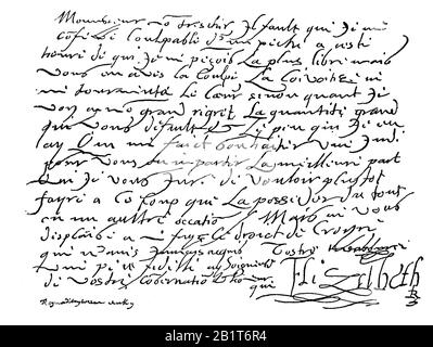 Brief von Königin Elisabeth von England an Heinrich IV / Brief von Königin Elisabeth von England an Heinrich IV., historisch, digital verbesserte Wiedergabe eines Originals aus dem 19. Jahrhundert / Digitale Produktion einer Originalanlage aus dem 19. Jahrhunderts Stockfoto