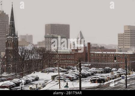 Schnee über Syracuse, New York, Februar 2020 Stockfoto