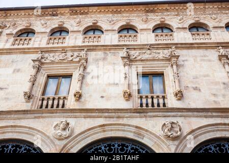 Fassade des historischen Palacio de la Salina ein platereske Stil mit italienischen Elementen, das 1538 im Stadtzentrum von Salamanca erbaut wurde Stockfoto