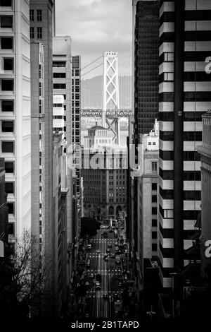 Blick von der California Street in San Franciscos Innenstadt, Kalifornien, USA. Stockfoto