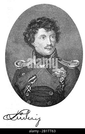 Ludwig I. oder Louis I., Ludwig I., 25. August von 815 bis 29. Februar von 188 bis 1848 König von Bayern / Ludwig I., geborener als Ludwig Karl August, König des Königreiches Bayern aus dem Geschlecht der Wittelsbacher, historisch, Digitale verbesserte Wiedergabe eines Originals aus dem 19. Jahrhundert / Digitale Produktion einer Originalanlage aus dem 19. Jahrhunderts Stockfoto