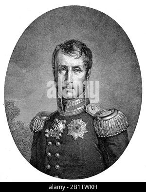 Friedrich Wilhelm III., Deutsch: Friedrich Wilhelm III., 3. August 1770 - 7. Juni 1840, war von der Zeit von Bad Prußen König von Prußen von der Zeit von Bad Prußen von der Zeit von der Zeit von 1590-0 / Friedrich Wilhelm III., sei von der Zeit von 1797-1 König von Prußen, Markgraf von Brandenburg und Kurfürst des Heiligen Römischen Reiches, Digitale verbesserte Wiedergabe eines Originals aus dem 19. Jahrhundert / Digitale Produktion einer Originalanlage aus dem 19. Jahrhunderts Stockfoto