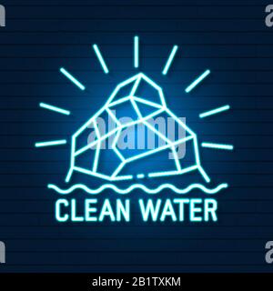 Sauberes Wasser Natürliches Wasser Neon Hinweisschild. Led-Neon-Lichtzeichenanzeige. Vektor Stock Vektor