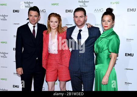 Dougray Scott, Emily Beecham, Mark Stanley und Anna Friel (von links nach rechts) besuchen die Schwefel- und Weißweltpremiere, die auf der Curzon Mayfair in London abgehalten wird. Stockfoto