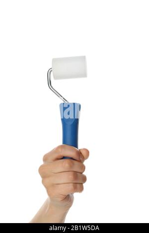 Weibliche Handhaltewalze, isoliert auf weißem Hintergrund Stockfoto