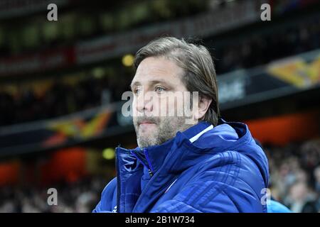 London, Großbritannien. Februar 2020. Olympiacos-Manager Pedro Martins beim UEFA Europa League-Spiel zwischen Arsenal und Olympiacos F.C. im Emirates-Stadion, London am Donnerstag, 27. Februar 2020. (Credit: Ivan Yordanov   MI News)nur redaktionelle Verwendung Credit: MI News & Sport /Alamy Live News Stockfoto