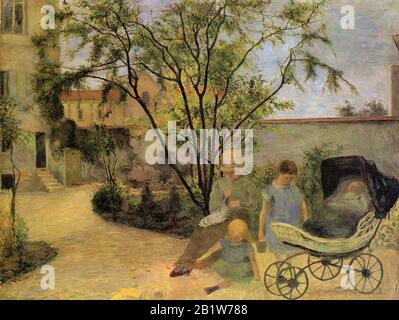 Figures in a Garden (1881) Gemälde aus dem 19. Jahrhundert von Paul Gauguin - sehr hohe Auflösung und Qualitätsbild Stockfoto