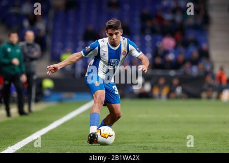 Barcelona, Spanien. Februar 2020. Victor Gomez von RCD Espanyol während der UEFA Europa League Runde des 32. Zweitliga-Spiels zwischen RCD Espanyol und Wolverhampton Wanderers im RCD Stadium am 27. Februar 2020 in Barcelona, Spanien. Kredit: Dax Images / Alamy Live News Stockfoto