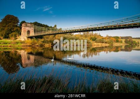 Die 200 Jahre alte Union Chain Bridge verbindet Schottland und England über den Fluss Tweed Stockfoto