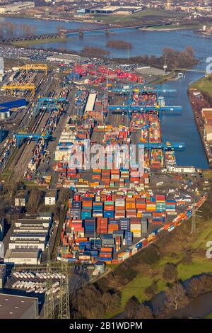 Luftbild, Logport I, Terminal, Containerhafen, Duisburg, Ruhrgebiet, Nordrhein-Westfalen, Deutschland, DE, Duisport, Europa, Hafen, Stockfoto