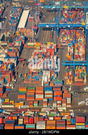 Luftbild, Logport I, Terminal, Containerhafen, Duisburg, Ruhrgebiet, Nordrhein-Westfalen, Deutschland, DE, Duisport, Europa, Hafen, Stockfoto