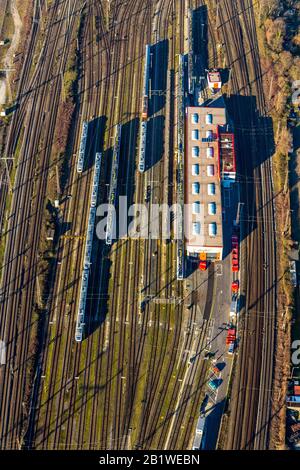 Luftbild, Abellio Rail NRW - Wartungswerkstatt Duisburg, S-Bahn-Züge, Duisburg, Ruhrgebiet, Nordrhein-Westfalen, Deutschland, Bahngleise, D Stockfoto