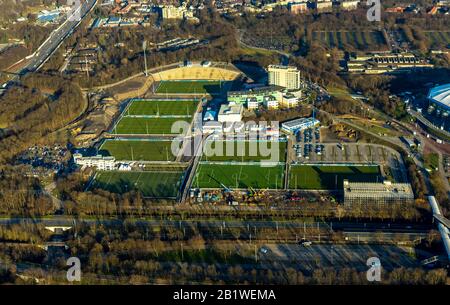 Luftbild, Schalker Feld, Landesliga-Stadion, Premier League, Fußballhalle, Trainingsgelände neben der Veltins-Arena, Schalke 04, im fo Stockfoto