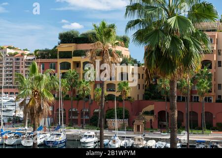 Fürstbistum Monaco - 02.09.2018: Blick auf den Bezirk Fontvieille Stockfoto
