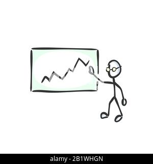 Projektpräsentation. Geschäftstreffen. Analyse-Diagramm. Bürojob. Hand gezogen. Stickiger Zeichentrickfilm. Doodle Skizze, Vector Graphic Illustration Stock Vektor