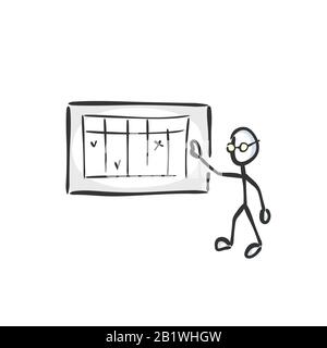Projektpräsentation. Geschäftstreffen. Analysetabelle. Bürojob. Hand gezogen. Stickiger Zeichentrickfilm. Doodle Skizze, Vector Graphic Illustration Stock Vektor