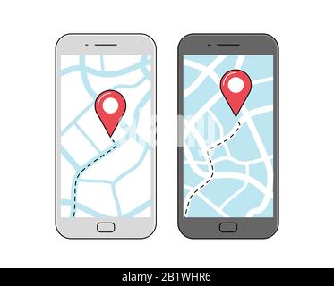 GPS-Navigation auf dem Bildschirm des Mobiltelefons. Vektorgrafik Stock Vektor
