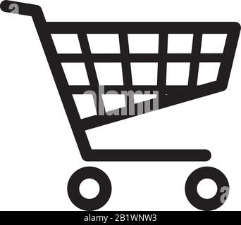 Zum Warenkorb hinzufügen Symbolvorlage schwarz Farbe editierbar. Symbol für dünne Linie des Rollwagens Symbol für flache Vektorzeichen isoliert auf weißem Hintergrund. Einfaches Logo vect Stock Vektor
