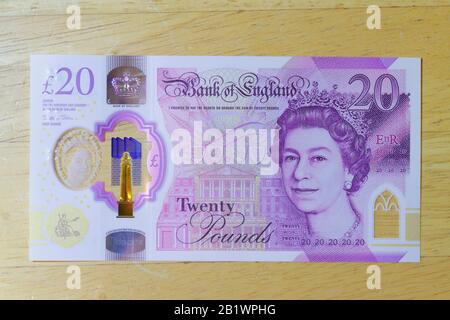 Das neue Polymer £20 wurde am 20. Februar 2020 in Großbritannien veröffentlicht Stockfoto