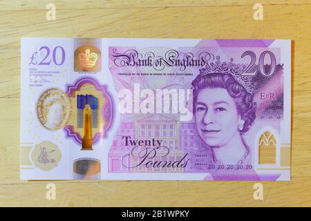 Das neue Polymer £20 wurde am 20. Februar 2020 in Großbritannien veröffentlicht Stockfoto