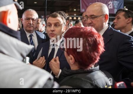 Emmanuel Macron, Präsident der französischen Republik, besucht die Landwirtschaftsmesse Stockfoto
