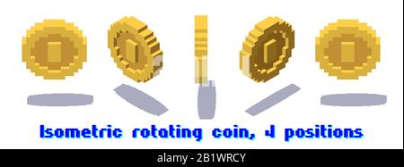 Satz rotierender Pixelmünzen für Spiel- oder App-Animationen Stock Vektor