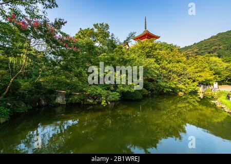 Ein idyllischer kleiner Teich unter dem Kiyomizudera-Tempel, Kyoto, Japan Stockfoto